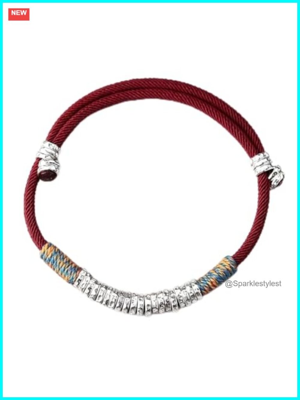 Silver-Toned Beaded Cord Meditation Bracelet Adjustable Woven Wrap